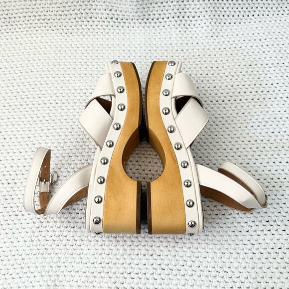 Coach NIB Astor Semi Matte Leather Chalk White Studded Platform Wood Clog Heel 6 - Picture 8 of 11